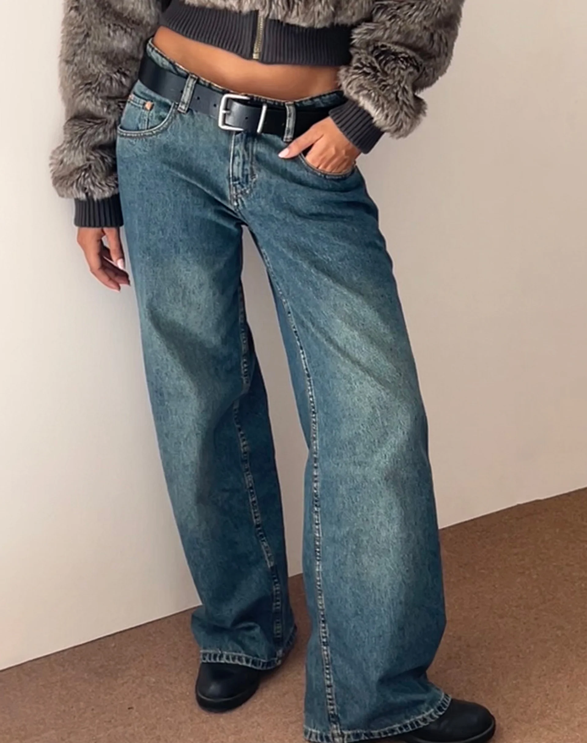 Roomy Extra Wide Low Rise Jeans in Brown Blue Acid - Image 6