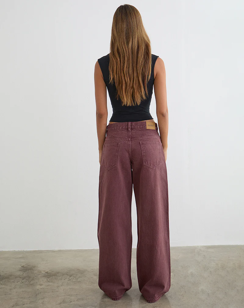 Low Rise Roomy Jeans in Burgundy - Image 6
