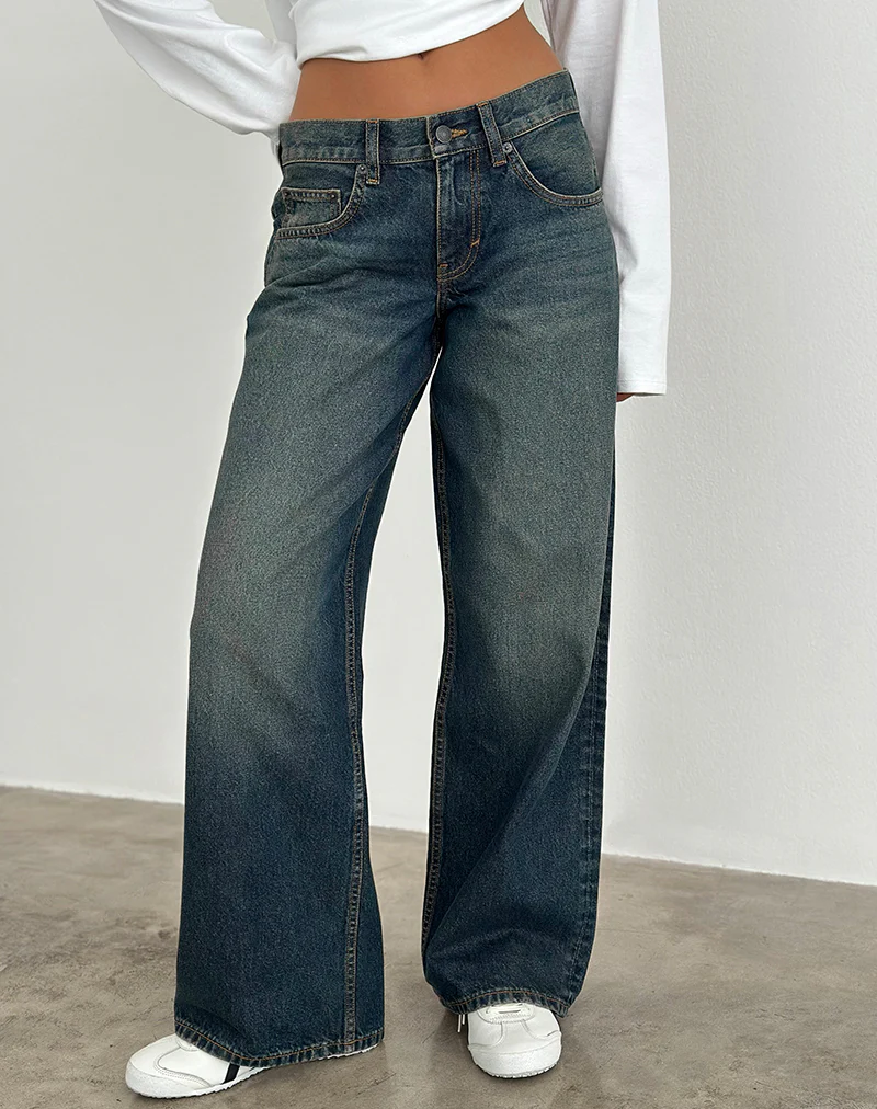 Low Rise Roomy Jeans in Dirty Green - Image 2