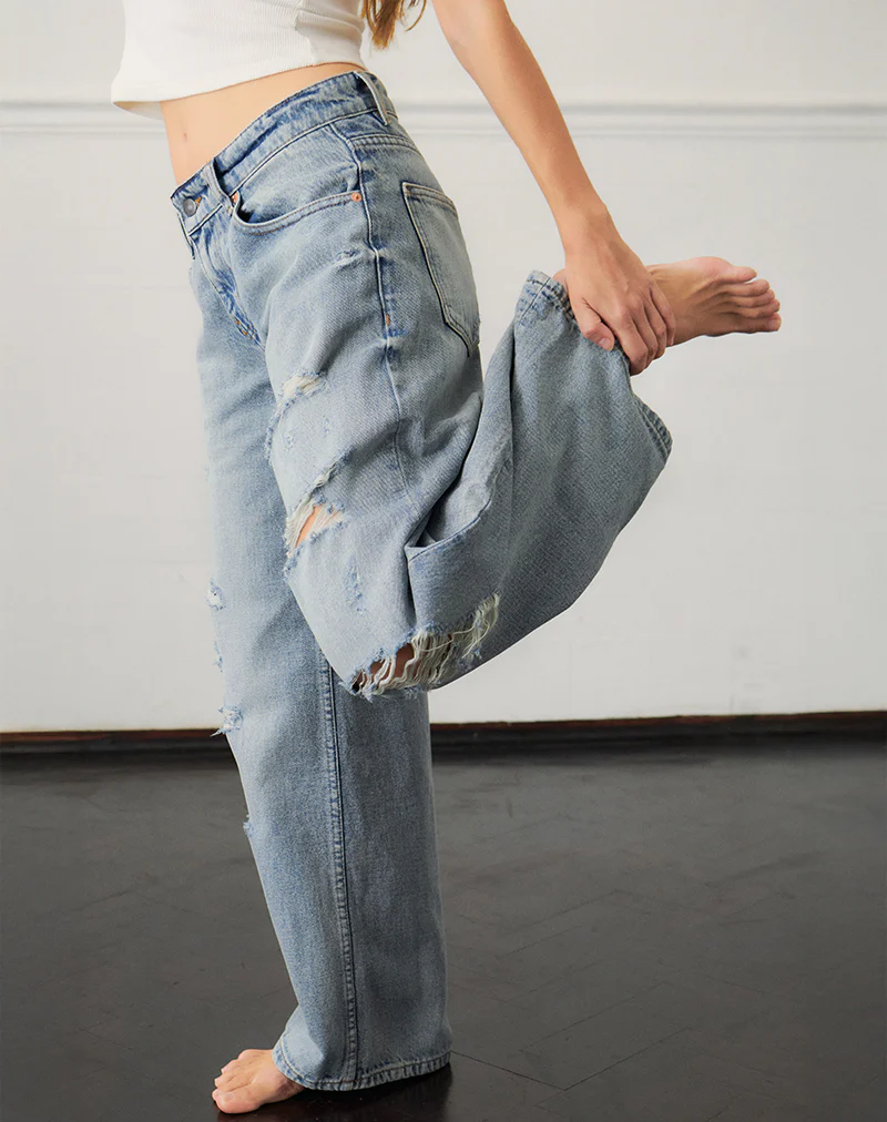 Low Rise Roomy Jeans in Extreme Rip Vintage Blue - Image 2