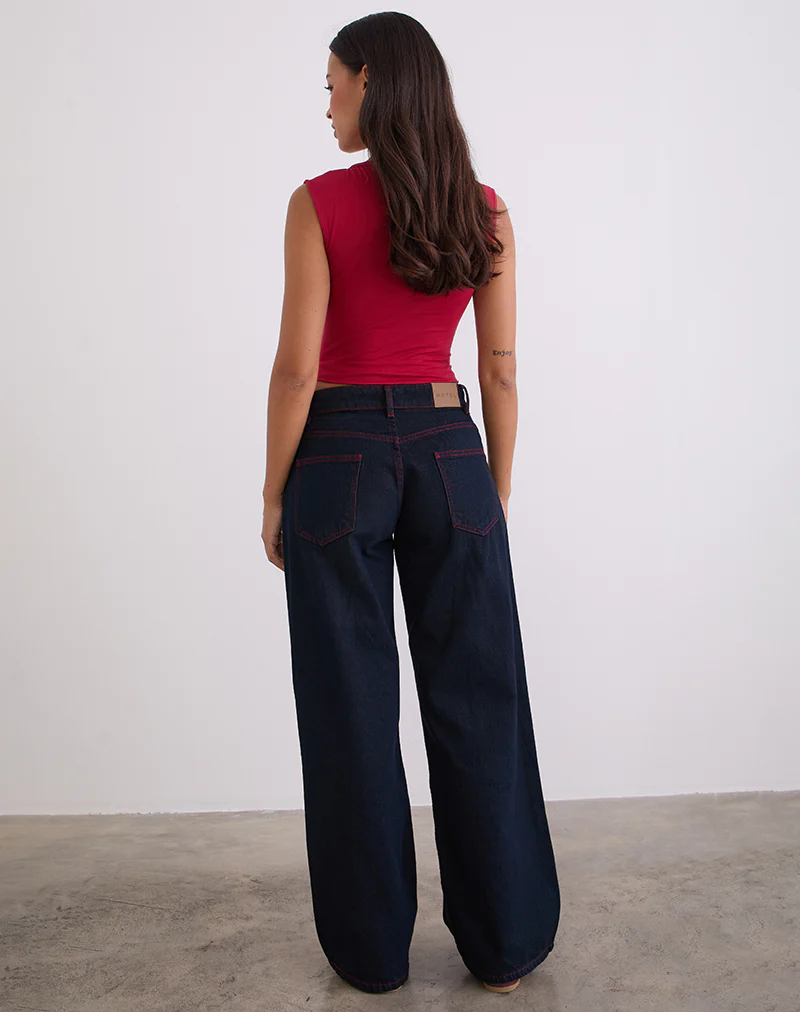 Low Rise Roomy Jeans in Indigo with Red Stitch - Image 6