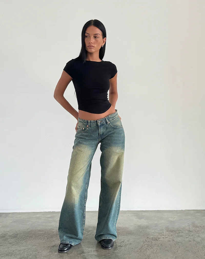 Roomy Extra Wide Low Rise Jeans in Mid Used Green - Image 2