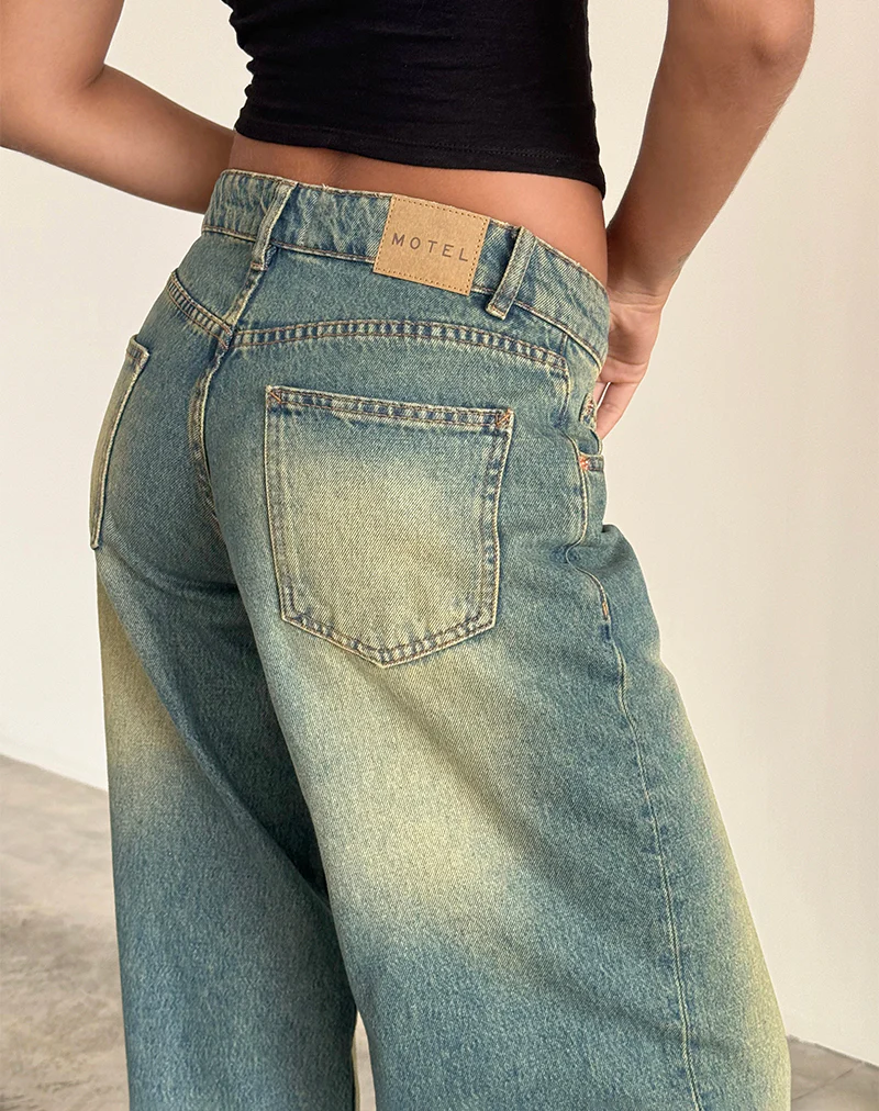 Roomy Extra Wide Low Rise Jeans in Mid Used Green - Image 5