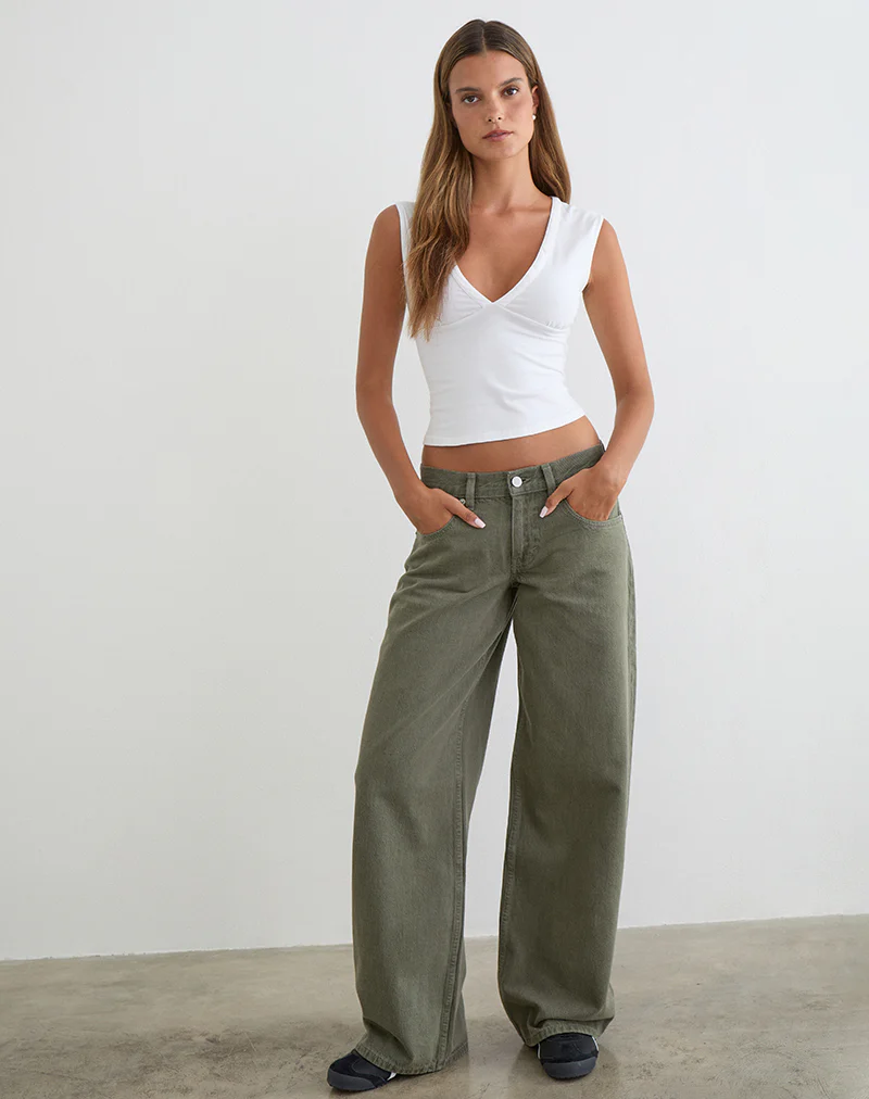 Low Rise Roomy Jeans in Olive - Image 2