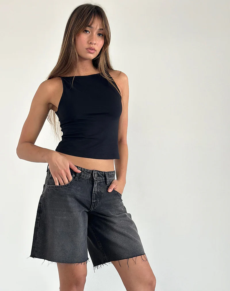 Roomy Low Rise Jorts in Washed Black Grey - Image 3