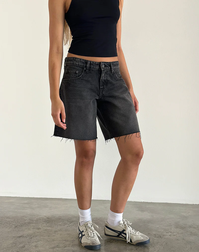 Roomy Low Rise Jorts in Washed Black Grey - Image 4