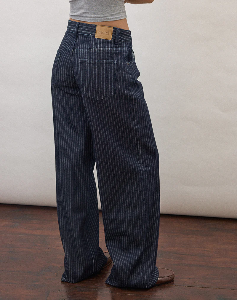 Low Rise Roomy Jeans in Stripe Indigo - Image 4
