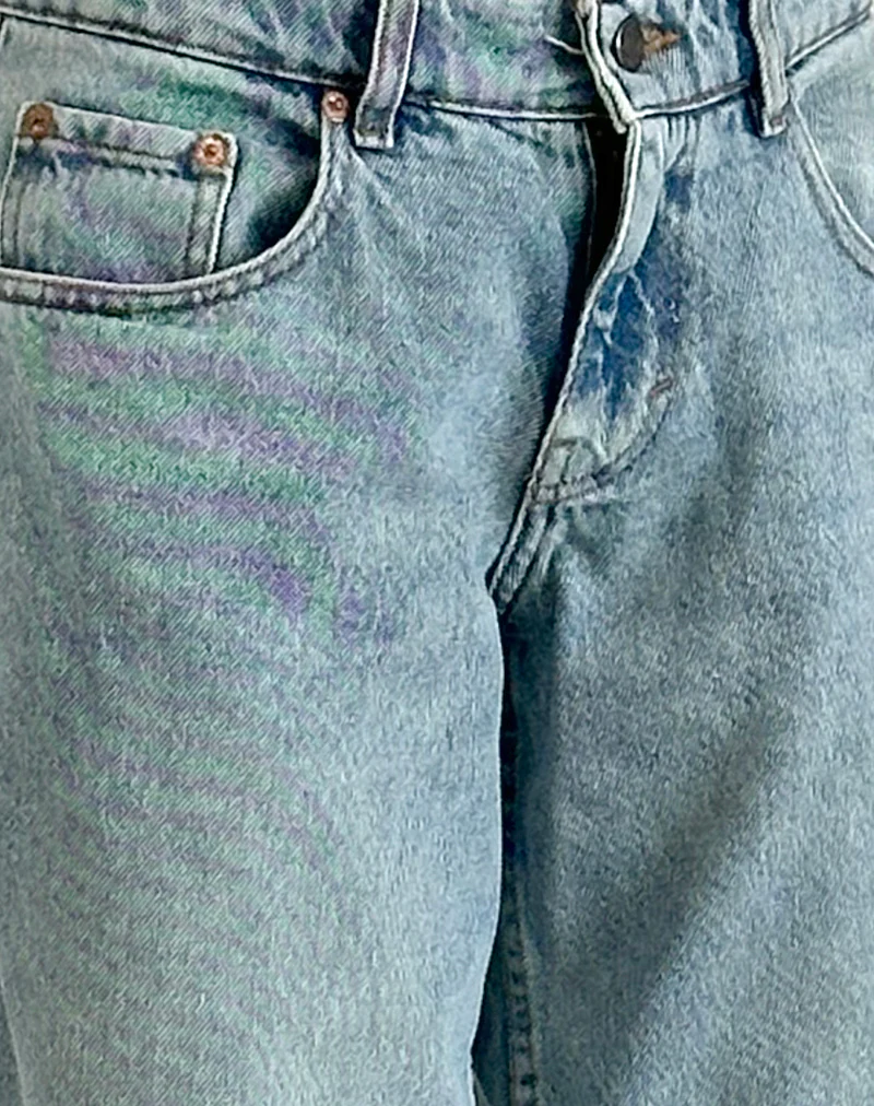 Roomy Extra Wide Low Rise Jeans in Washed Blue Green - Image 5