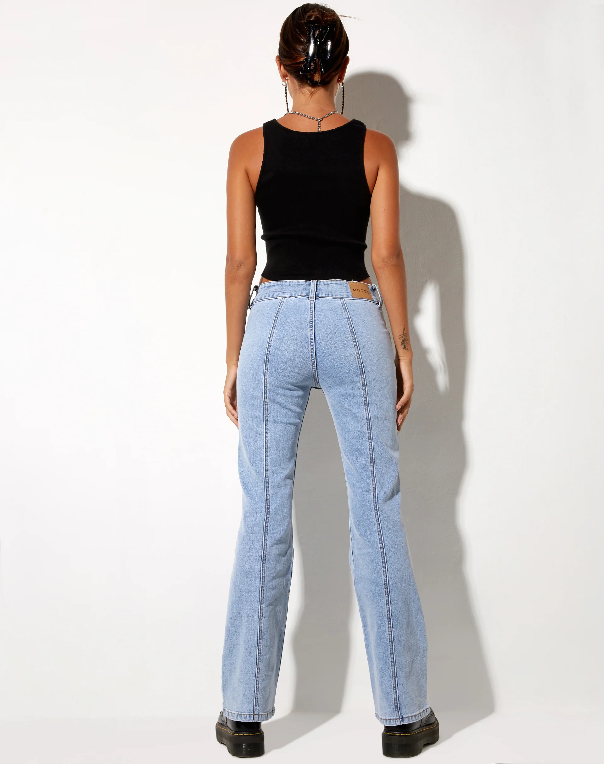 Low Rise Seam Jeans in Super Light Wash Blue - Image 5