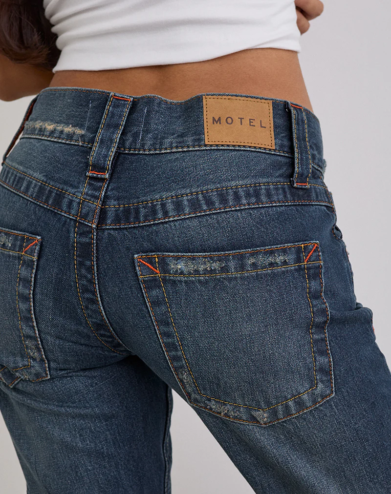 Low Rise Twisted Seam Jeans In Mid Blue Tint - Image 3