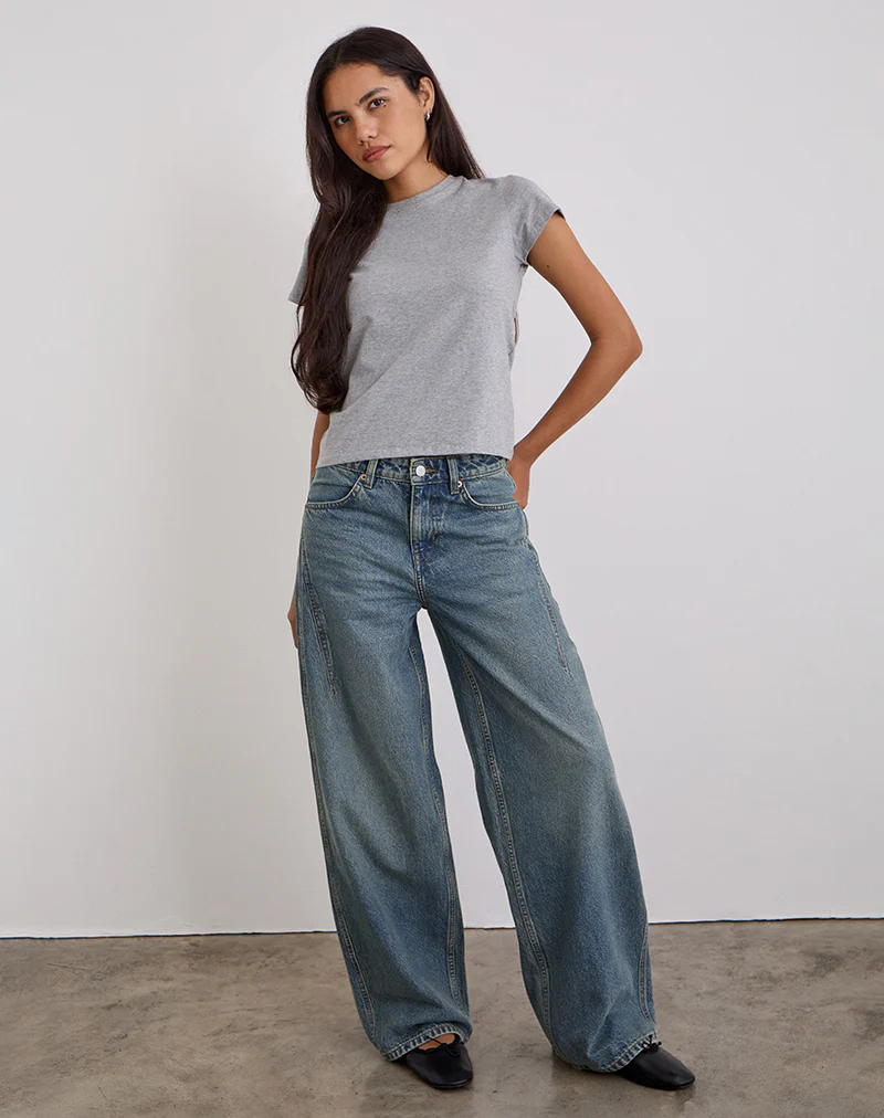 Low Slung Roomy Jeans in Vintage Blue Green - Image 2