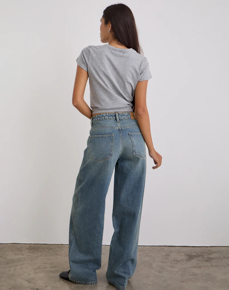 Low Slung Roomy Jeans in Vintage Blue Green - Image 6
