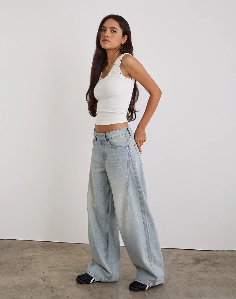 Low Slung Roomy Jeans in Breeze Blue Wash