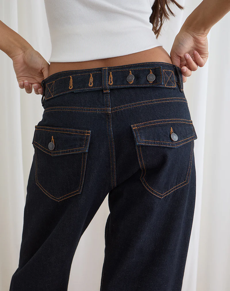 Low Rise Cinch Twisted Seam Jean in Indigo - Image 3