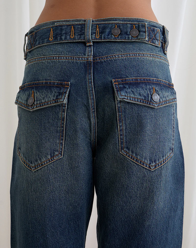 Low Rise Cinch Twisted Seam Jean in Dirty Green