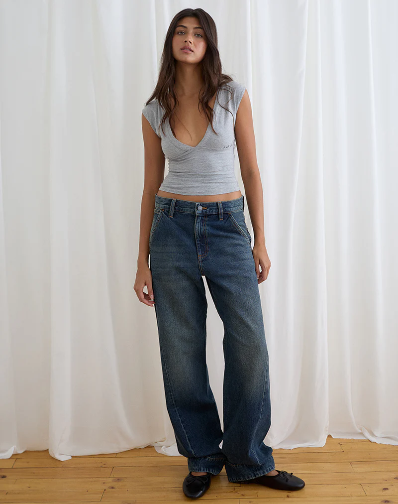 Low Rise Cinch Twisted Seam Jean in Dirty Green - Image 2