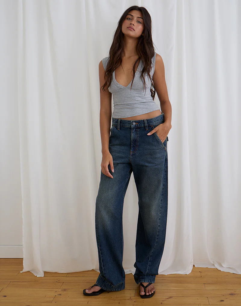 Low Rise Cinch Twisted Seam Jean in Dirty Green - Image 5
