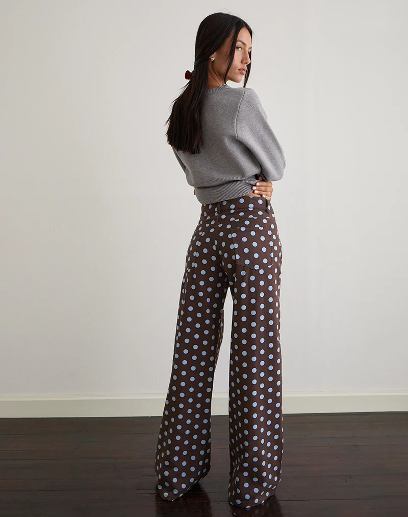 Low Rise Roomy Trouser in Mono Polka Brown - Image 3