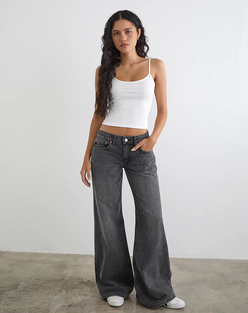 Low Rise Slouchy Flare Jeans in Washed Black Grey - Image 2