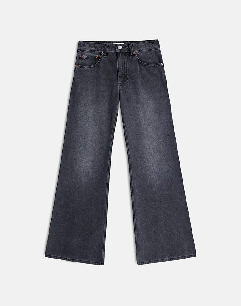 Low Rise Slouchy Flare Jeans in Washed Black Grey - Image 4