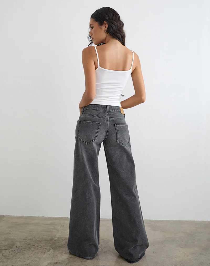 Low Rise Slouchy Flare Jeans in Washed Black Grey - Image 5