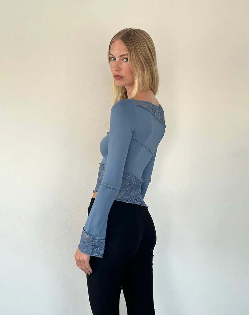 Lucca Long Sleeve Top In Lace Steel Blue - Image 3