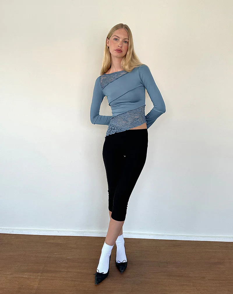 Lucca Long Sleeve Top In Lace Steel Blue - Image 5