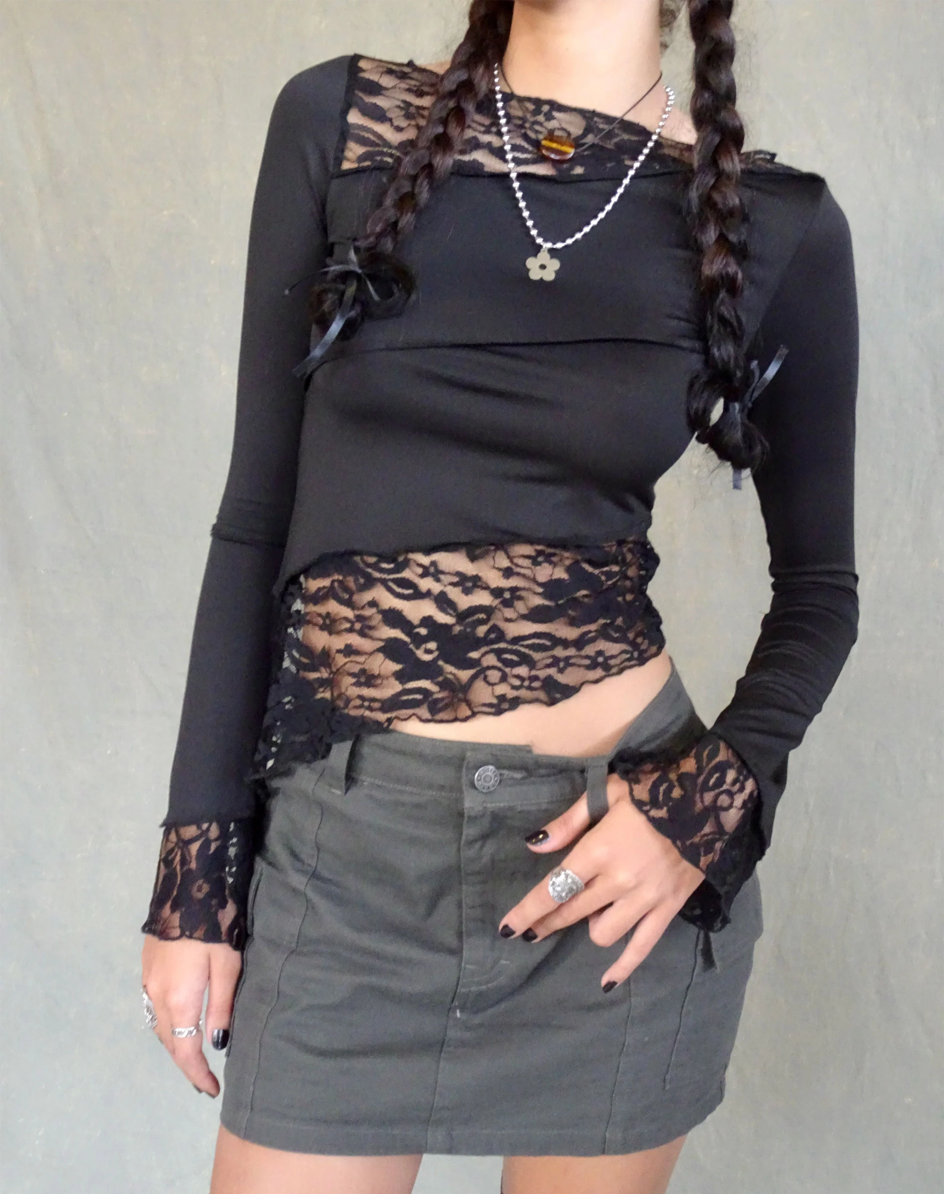 Lucca Long Sleeve Top in Lace Black - Image 4