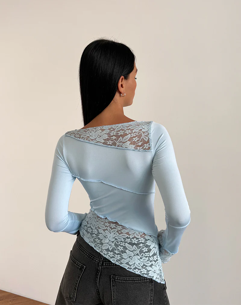 Lucca Long Sleeve Top in Lace Light Blue - Image 4