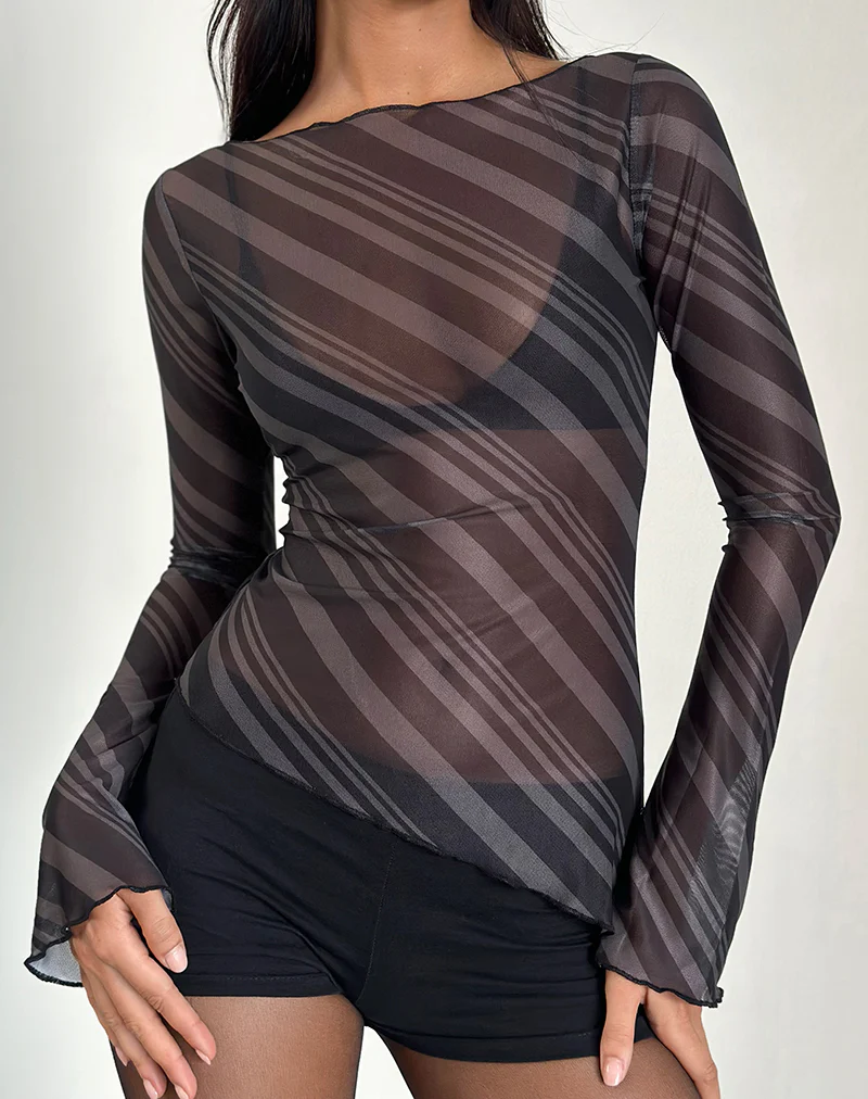 Lucerne Top In Irregular Stripe Grey And Black - Image 6