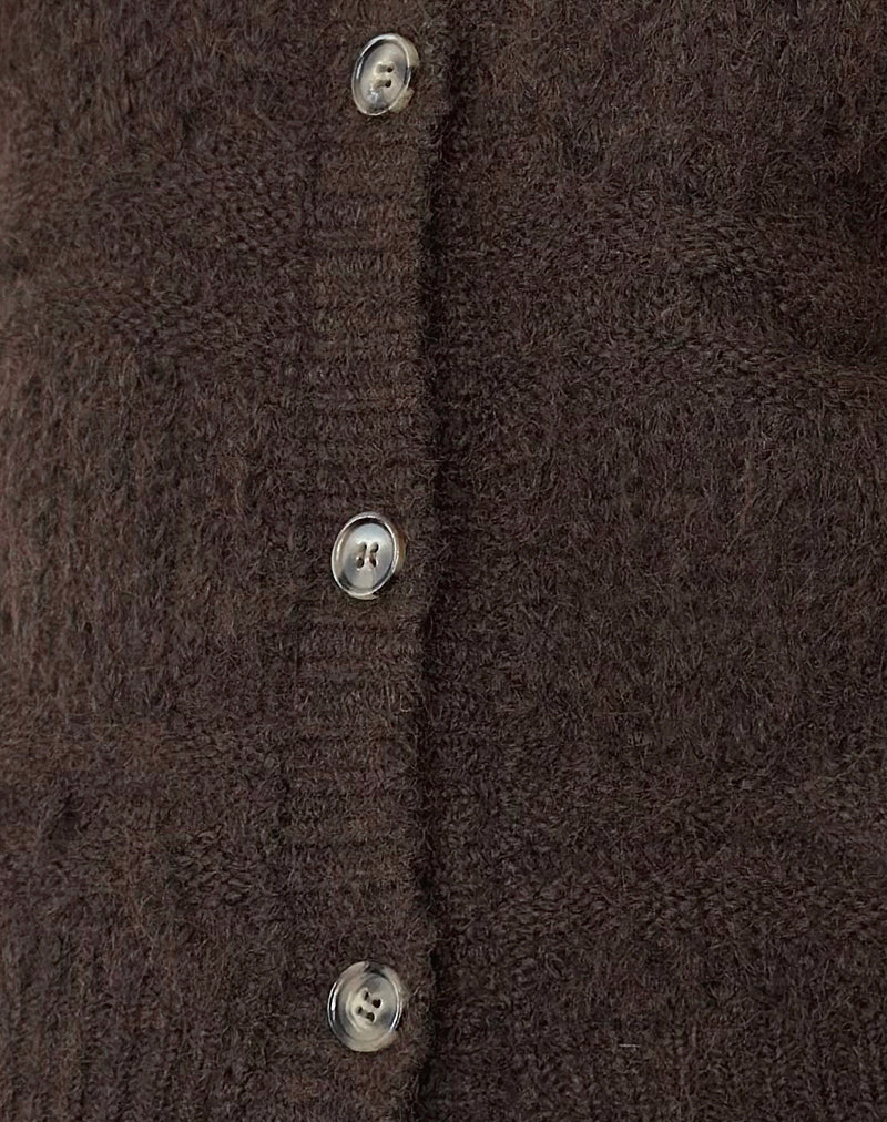 Luciana Textured Knit Cardi in Dark Brown - Image 6
