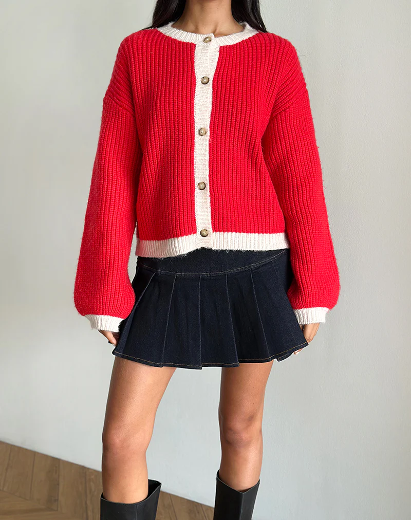 Luciana Contrast Cardigan in Red and Pink - Image 2