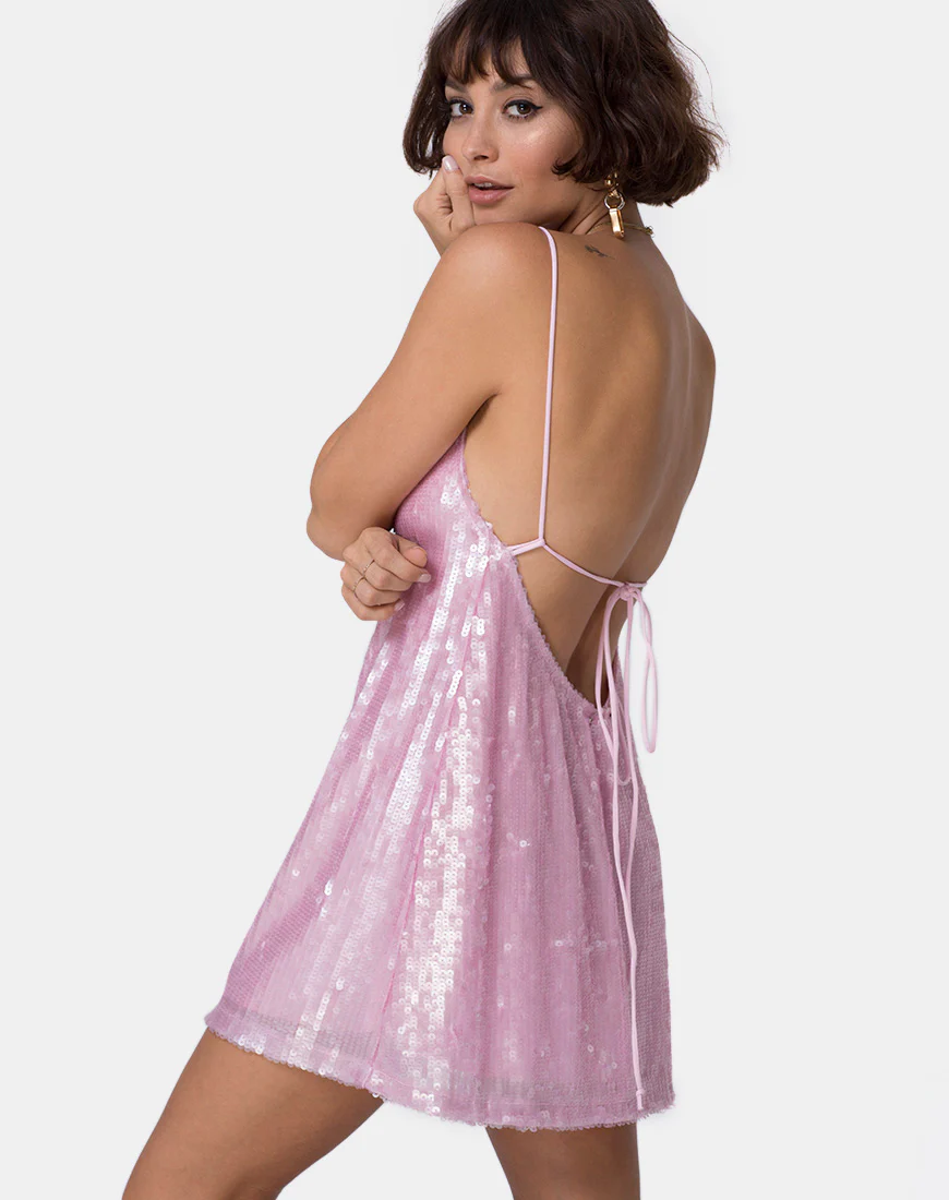 Luciette Dress in Tint Sequin Pink - Image 2