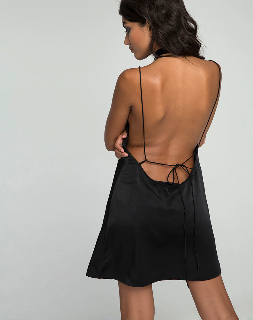 Lucille Slip Dress in Satin Black - Image 2