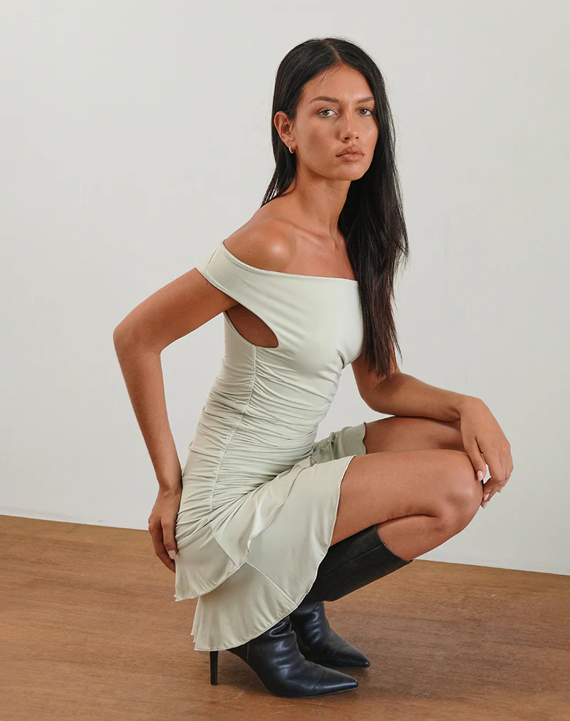 Luella Ruffle Mini Dress in Slinky Sage - Image 5
