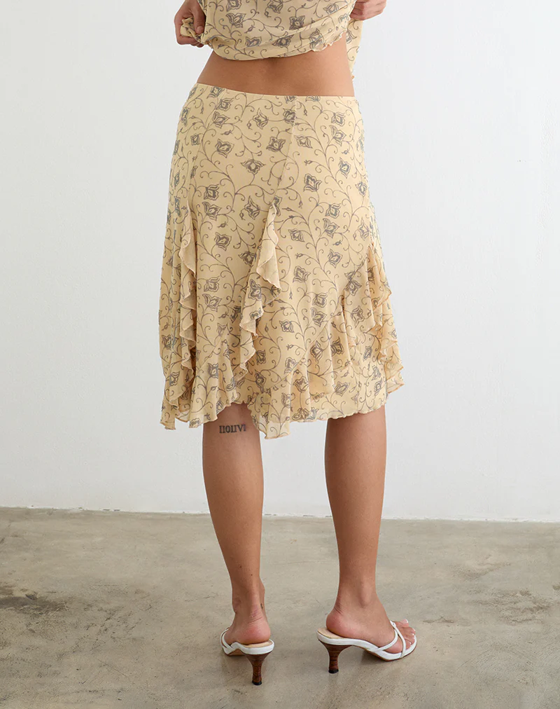 Luisa Midi Skirt in Winding Ivy Pale Yellow - Image 4