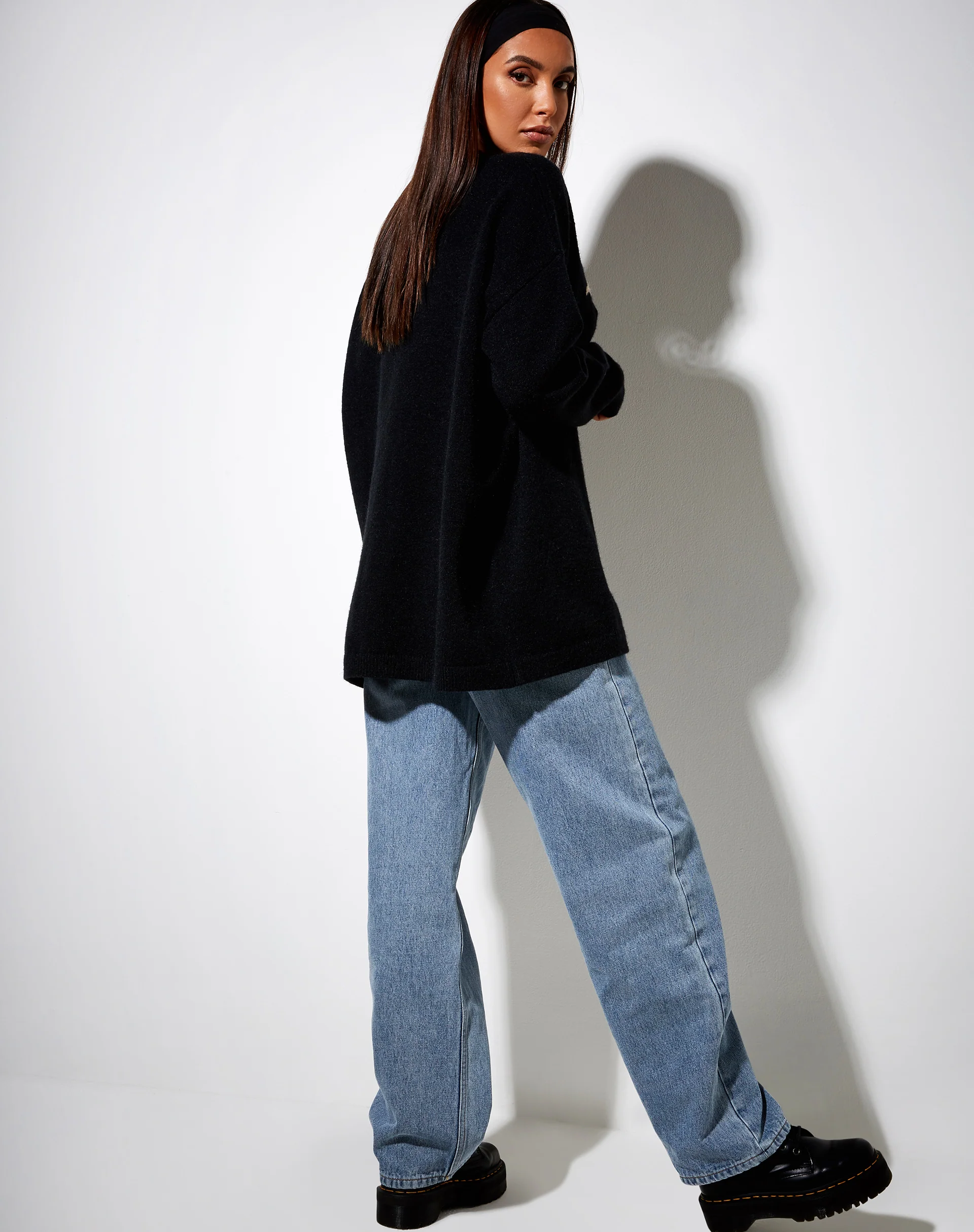Lulees Jumper in Knit Black with 'Angel' in Cream - Image 4