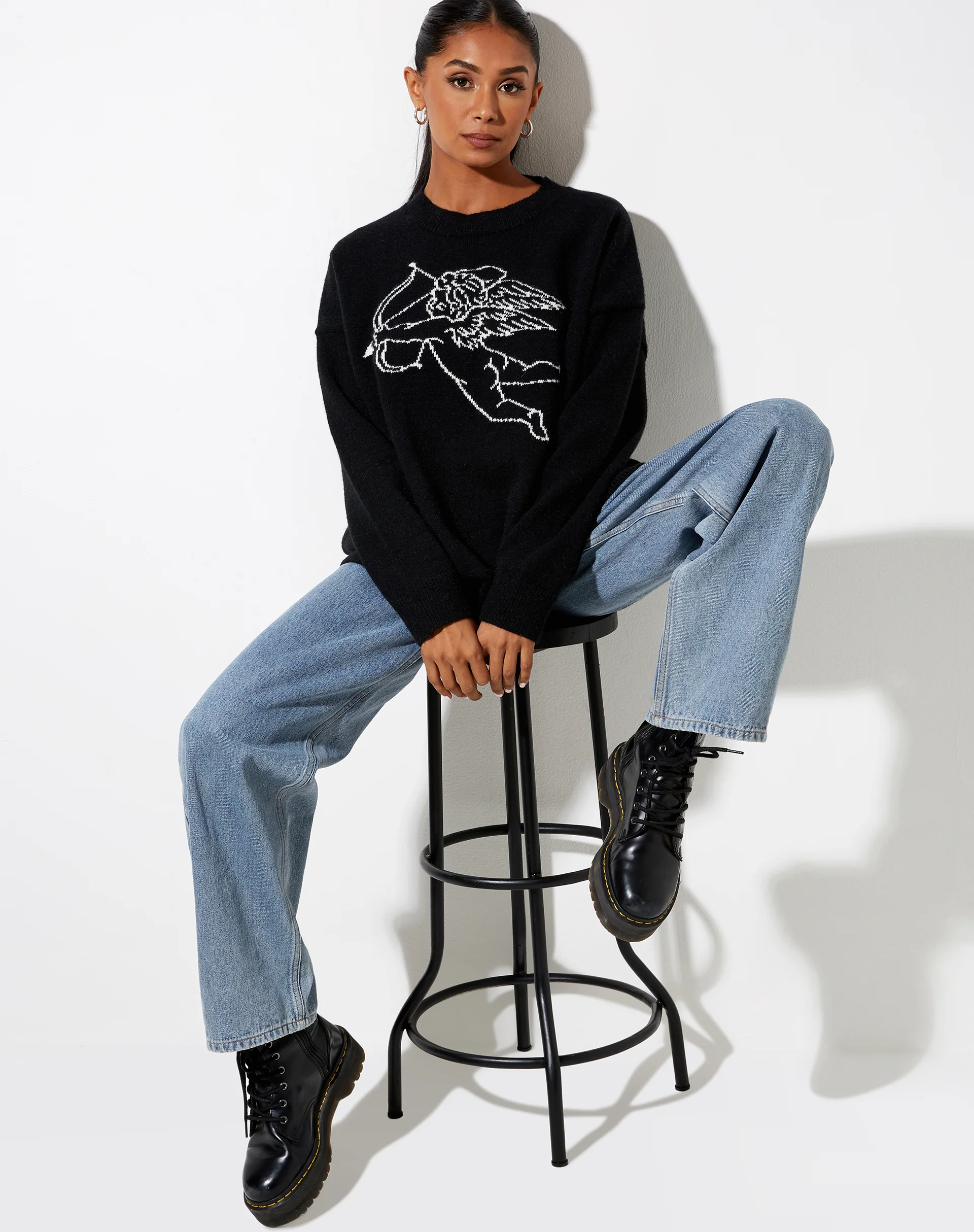 Lulees Jumper in Knit Black Cherub Ivory - Image 3