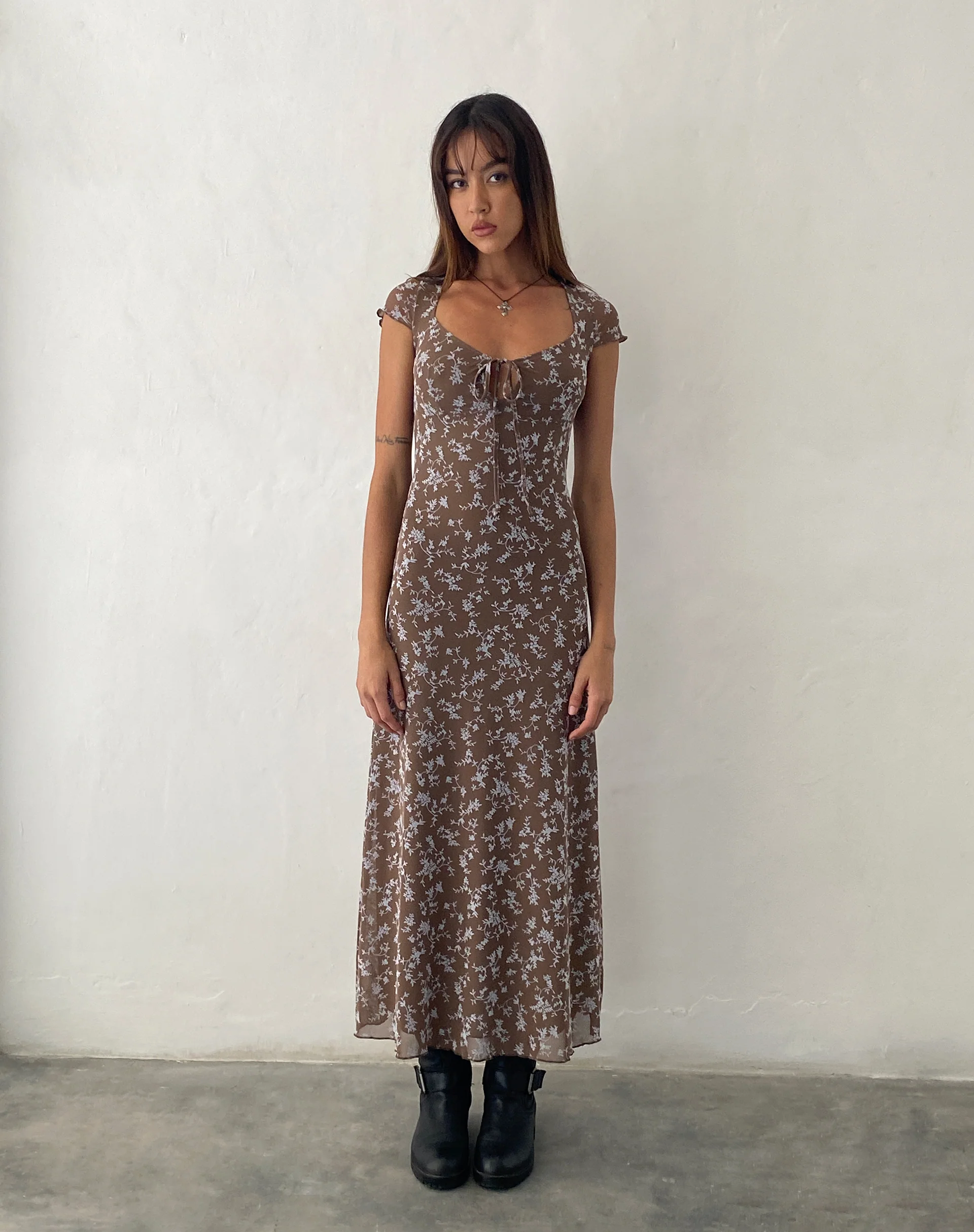 Lunama Midi Dress in Botanist Flock Dark Taupe - Image 2