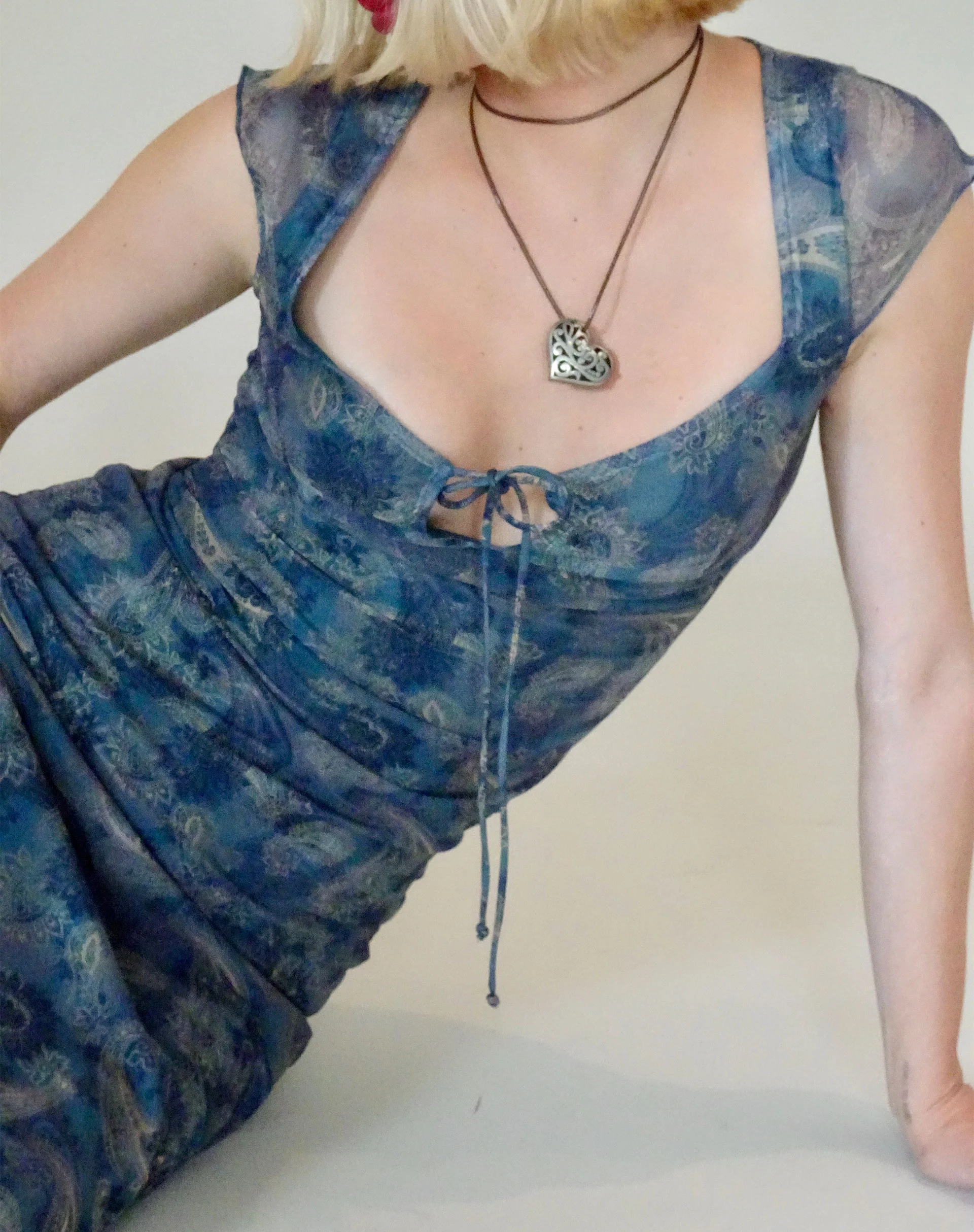 Lunama Mesh Midi Dress in Tonal Blue Paisley - Image 2