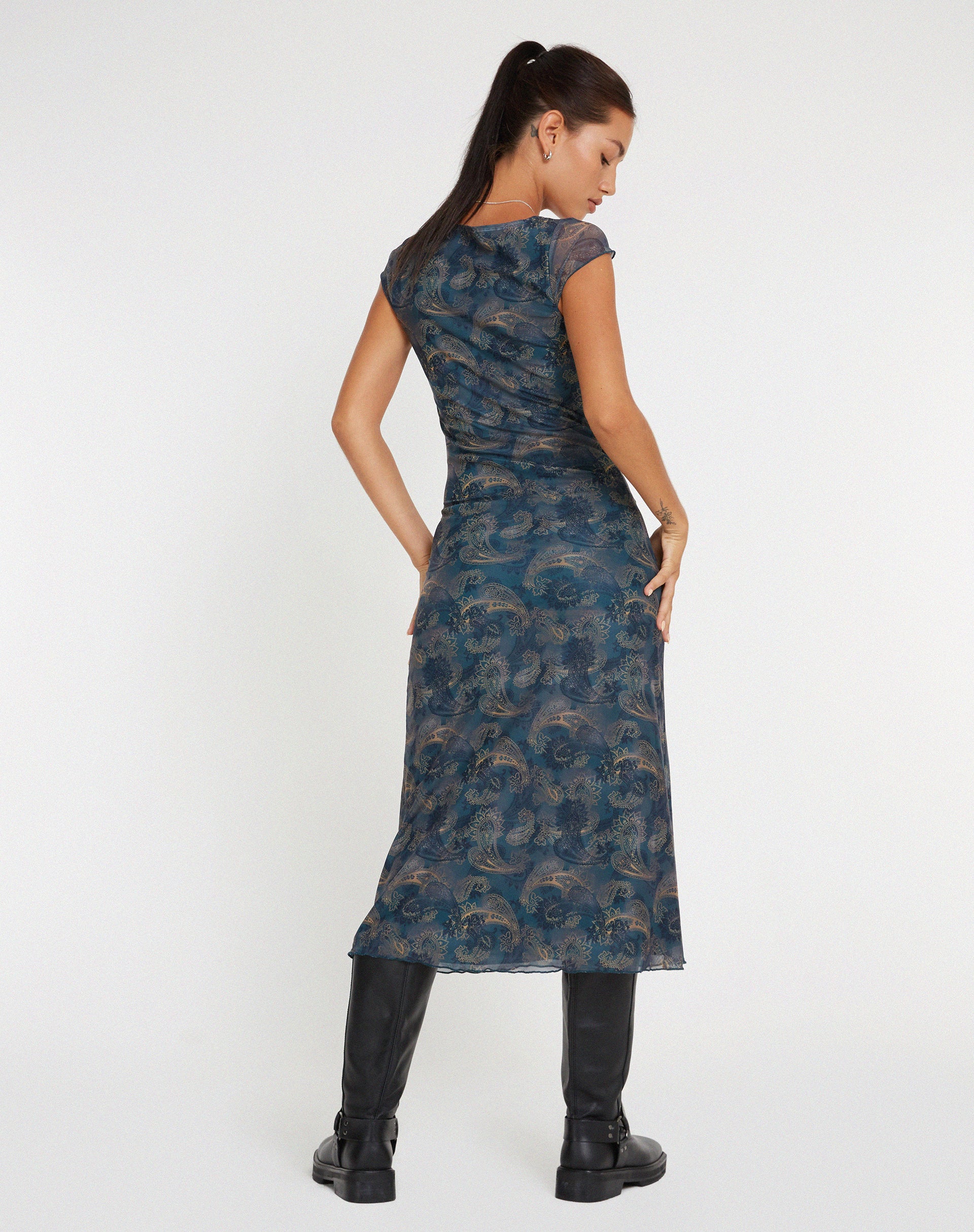 Lunama Mesh Midi Dress in Tonal Blue Paisley - Image 6