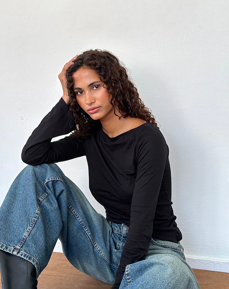 Lunica Long Sleeve Top in Tissue Jersey Black - Image 4
