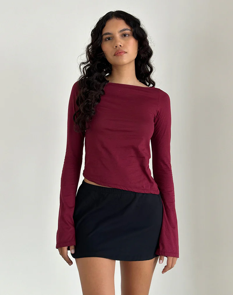 Lunica Long Sleeve Jersey Top in Burgundy - Image 3