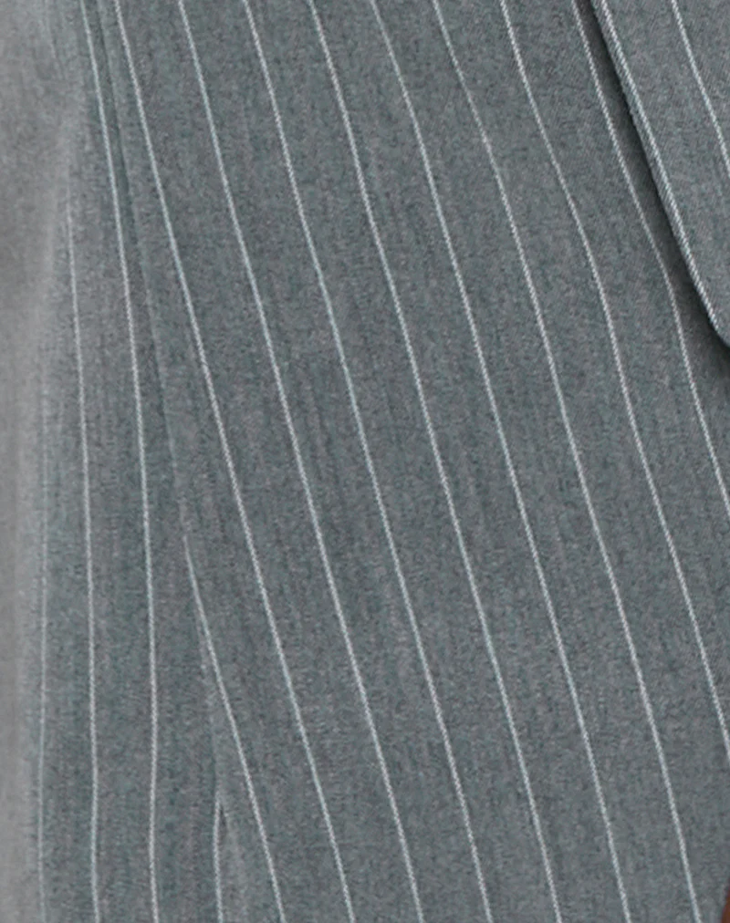 Luno Button Front Vest Top in Pinstripe Grey - Image 6