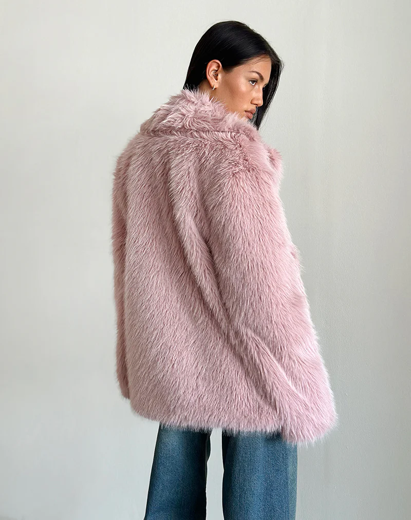 Lupita Jacket in Faux Fur Dusty Pink - Image 3