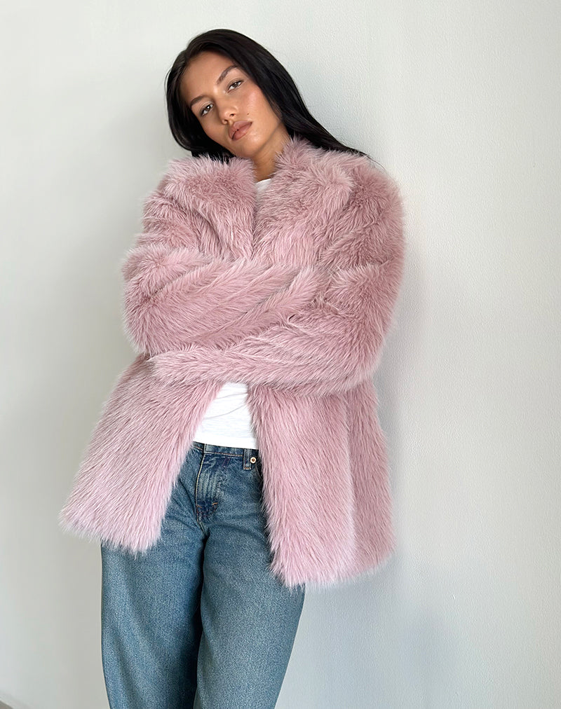 Lupita Jacket in Faux Fur Dusty Pink - Image 4