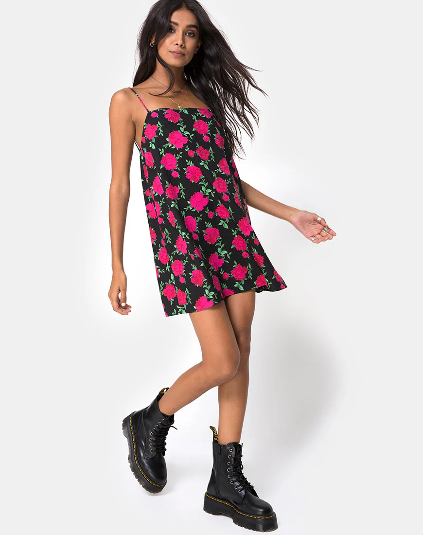 Lura Slip Dress in Valeria Rose Black and Red - Image 3