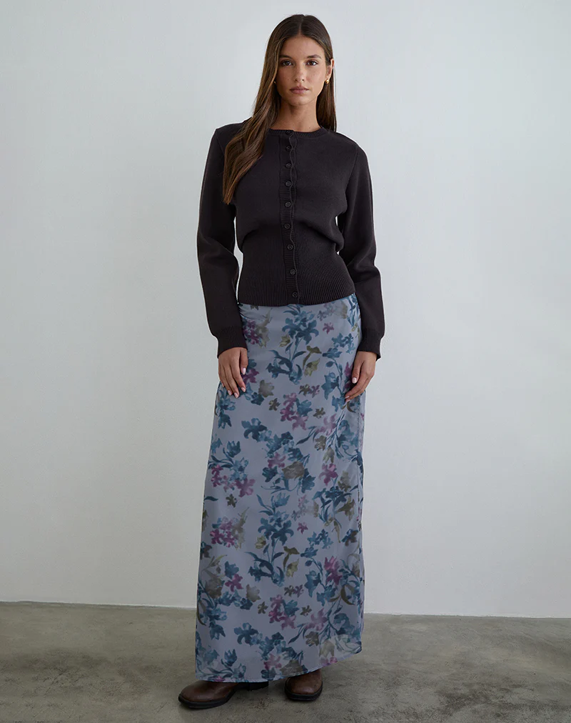 Lurina Maxi Skirt in Chiffon Shadow Lily Blue