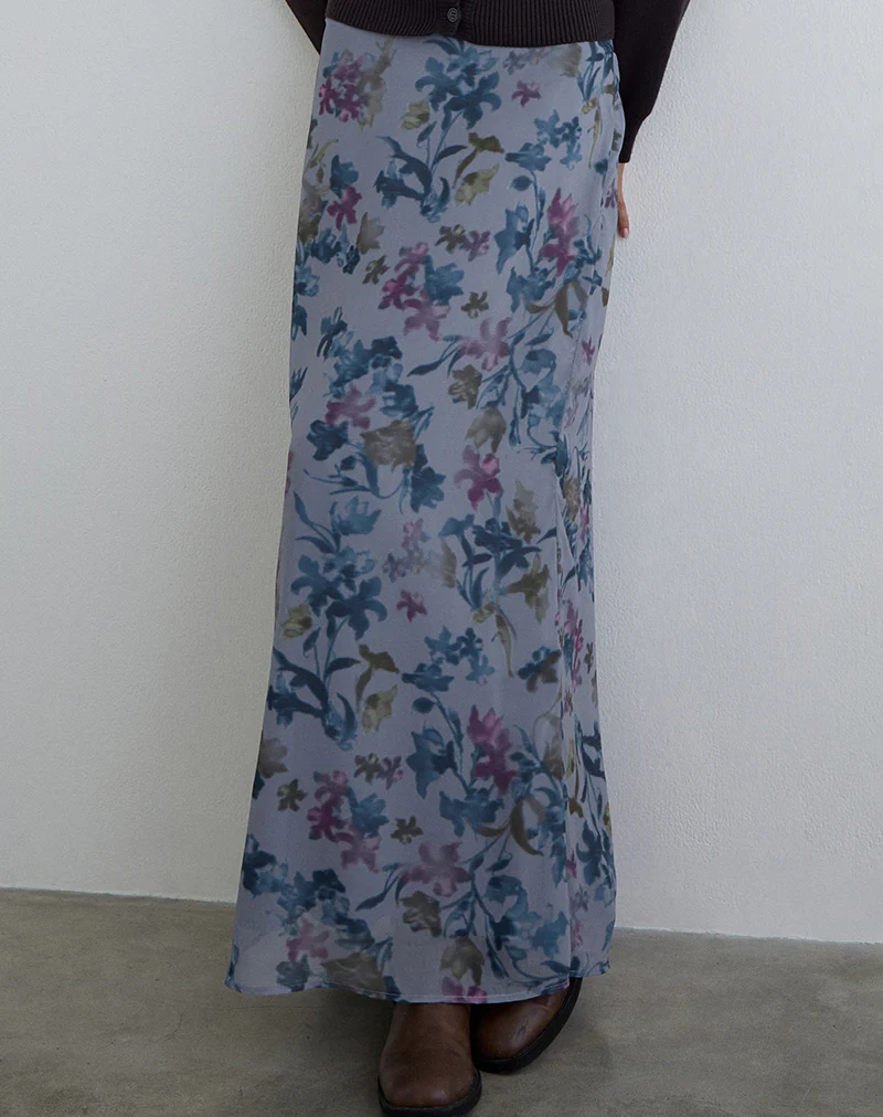 Lurina Maxi Skirt in Chiffon Shadow Lily Blue - Image 2