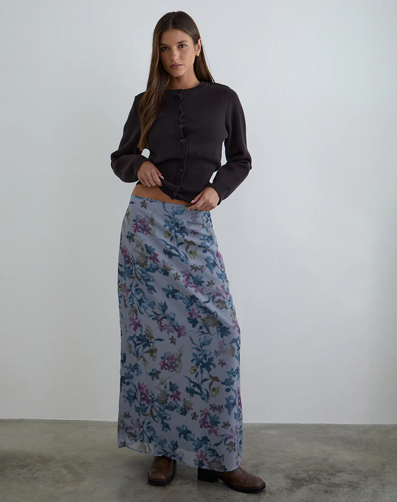 Lurina Maxi Skirt in Chiffon Shadow Lily Blue - Image 3